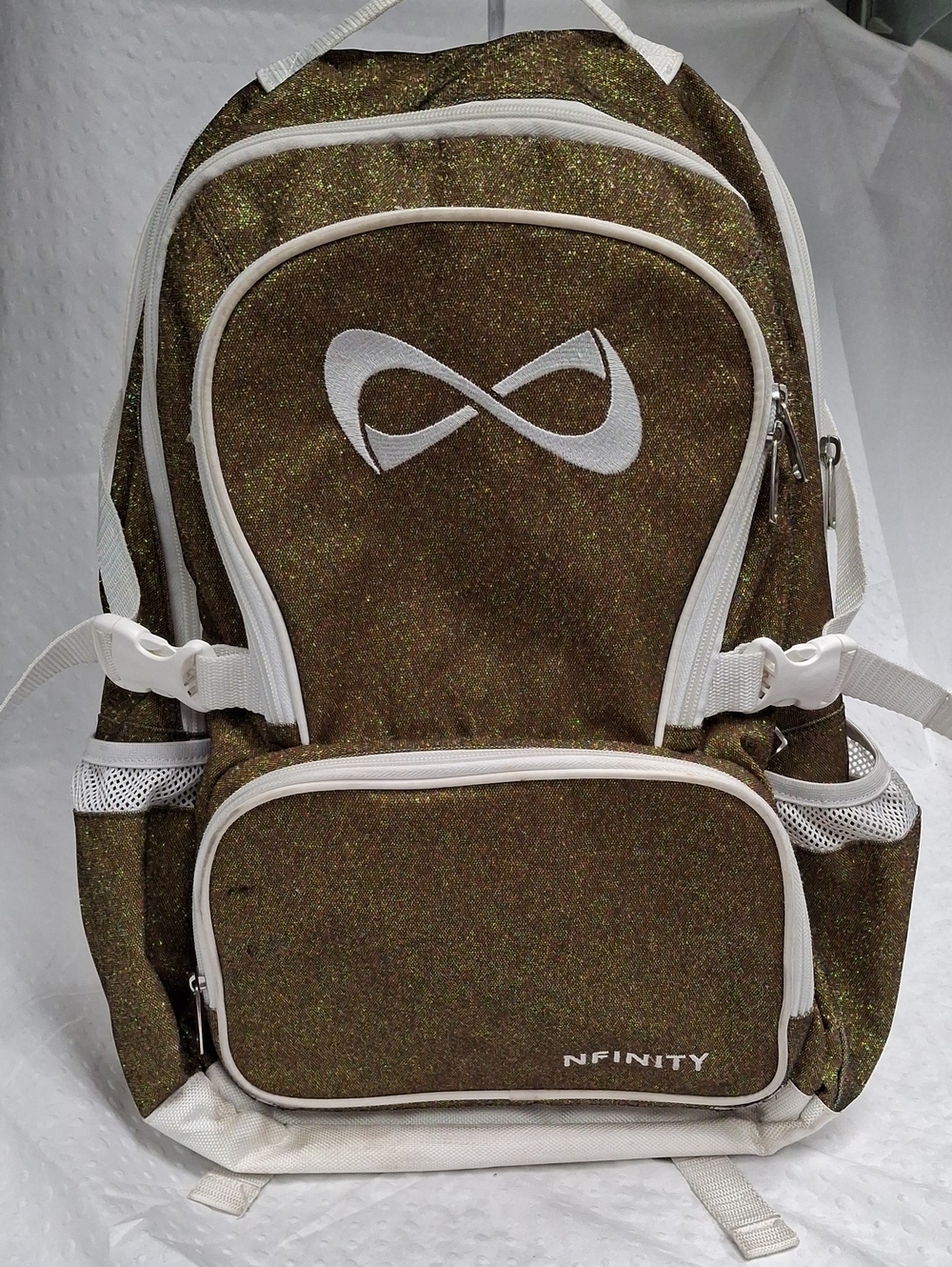 NFINITY Cheer Golden Glittery Backpack with White Trim